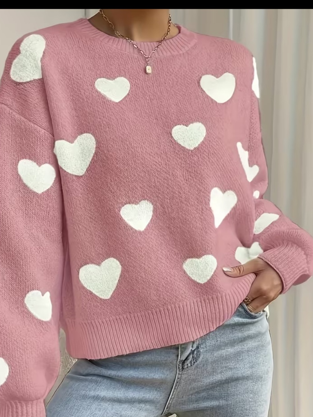 HEARTS Pink & White Knit Pullover Sweater L NIB